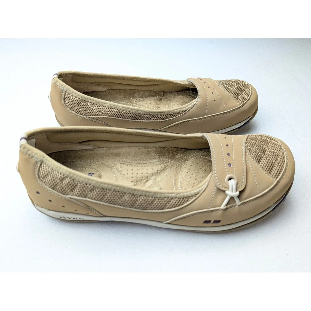 Ryka Women Tan Cream Mesh Slip On Ballet Flats Walking Shoes Size 11 A81638
